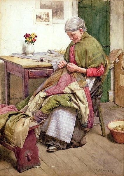 Walter Langley,RI Old Quilt France oil painting art